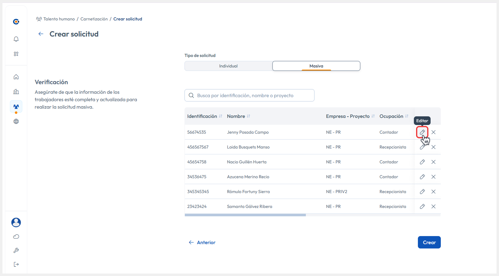 Resaltando botón de Editar en la tabla