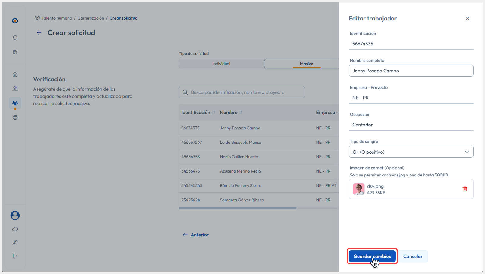 Señalando botón de Guardar cambios para actualizar las modificaciones.