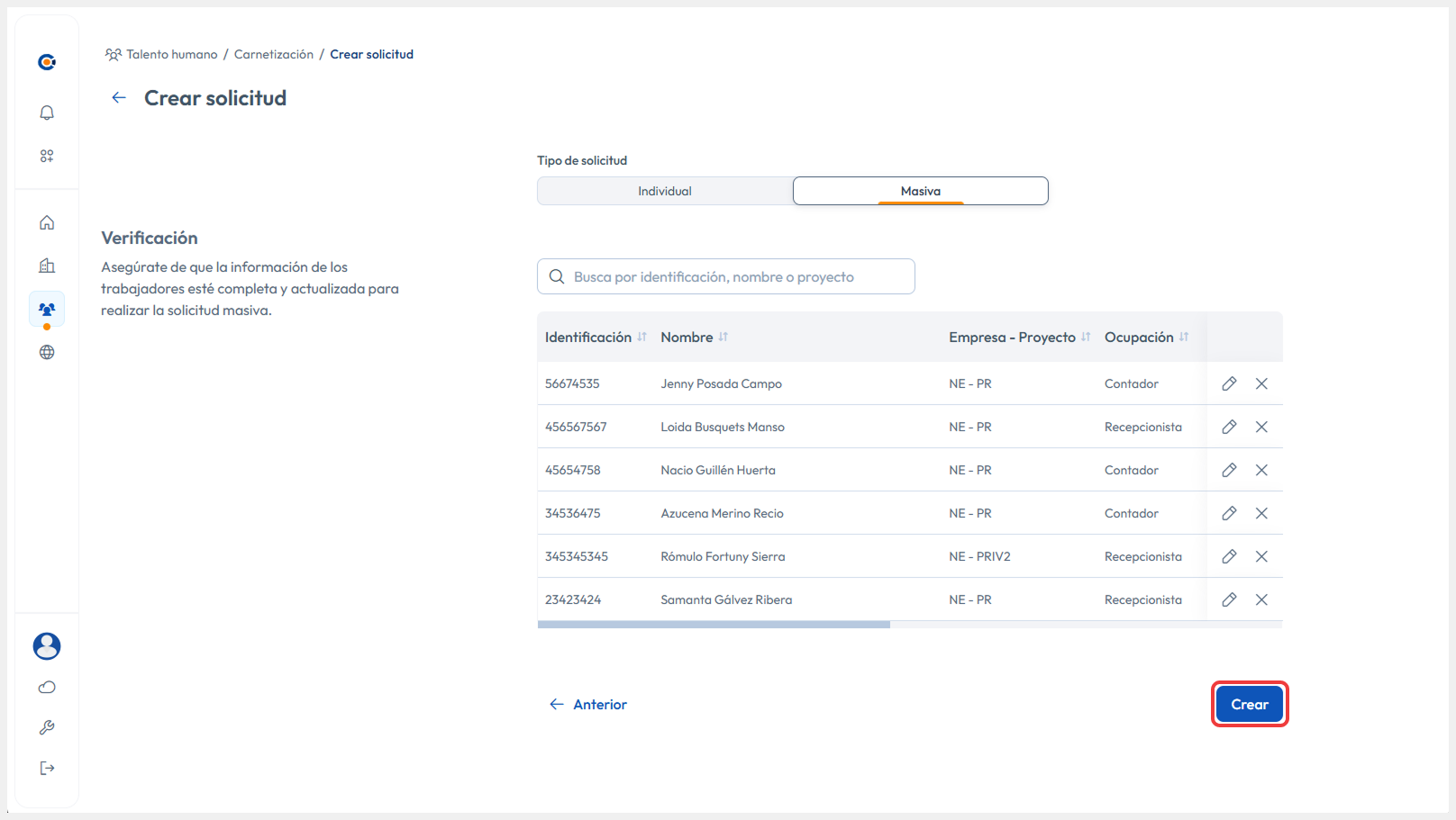 Final de la navegación señalando el botón de Crear