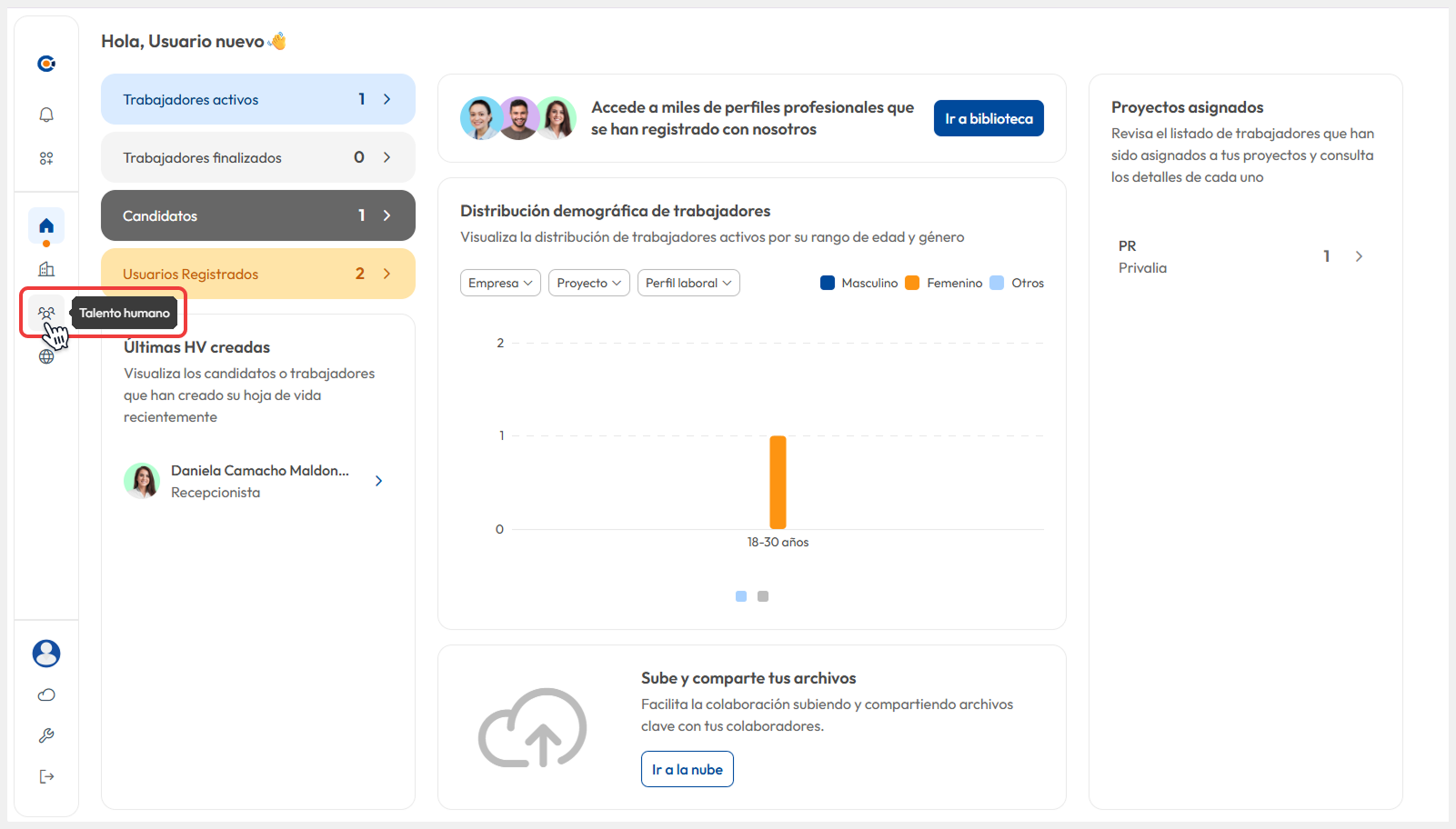Vista principal de inicio