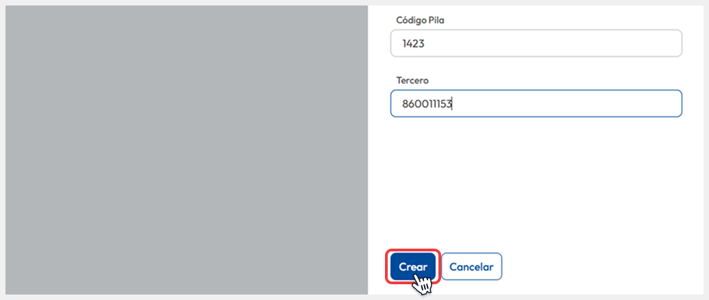 Se confirma la acción mediante el botón ‘Crear’.