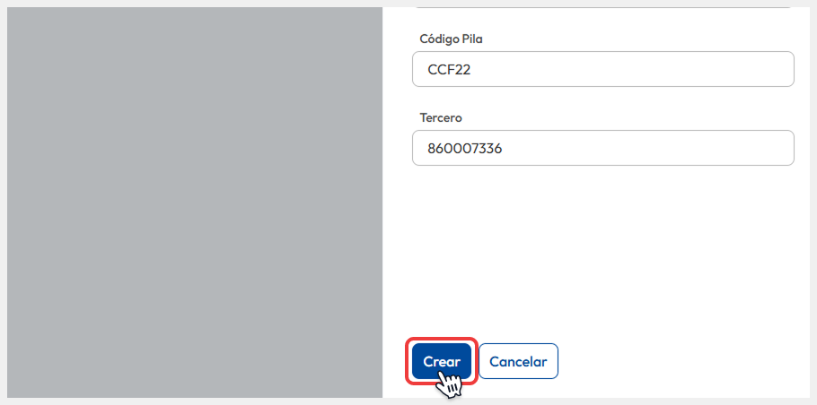 Se confirma la acción mediante el botón ‘Crear’.