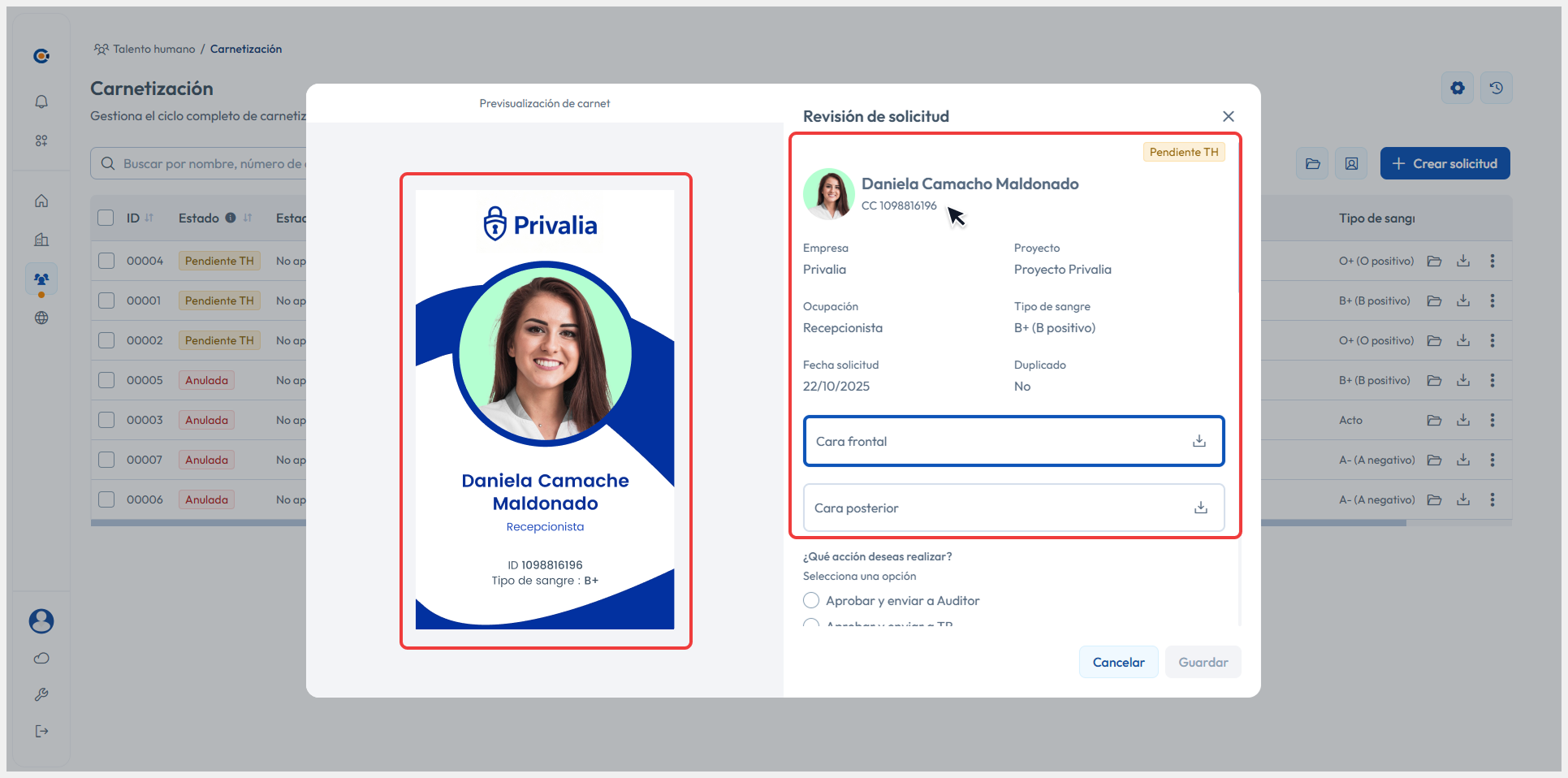 Vista principal apuntando al botón de Revisar > Revisar carnet