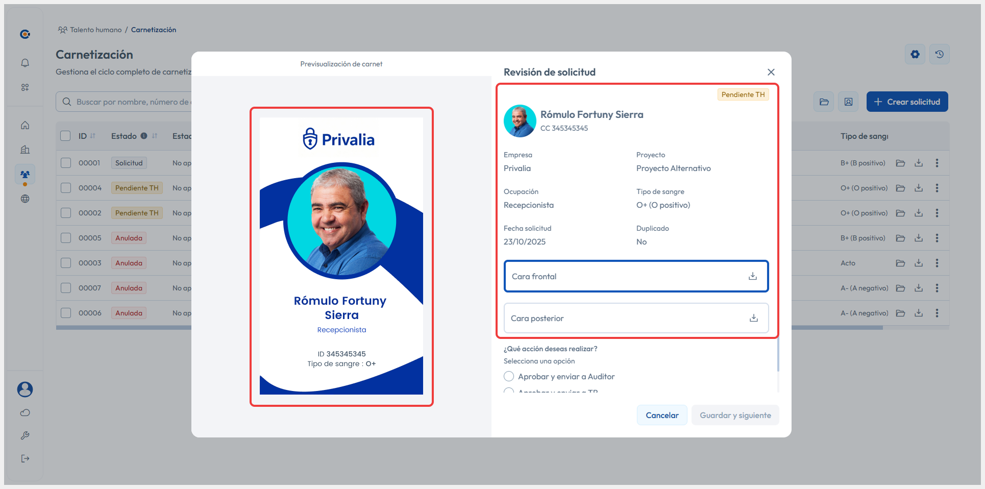 Vista principal apuntando al botón de Revisar > Revisar carnet