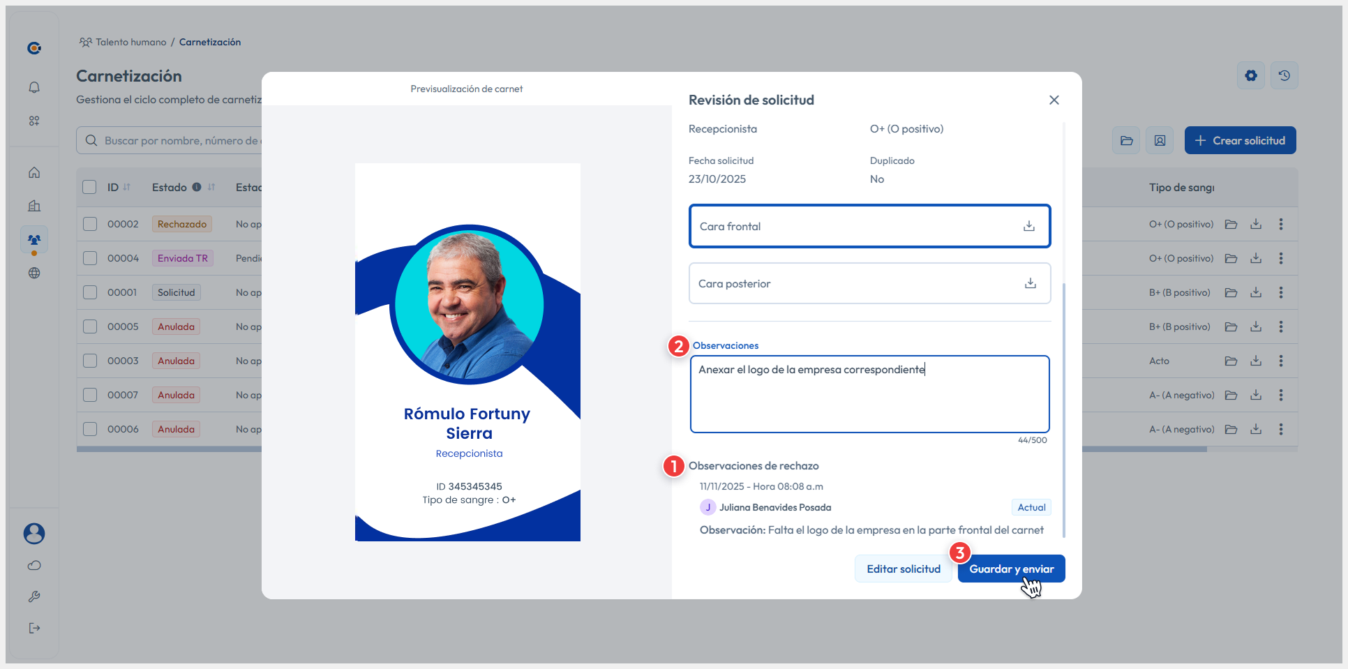 Enfoque de botón de Guardar cambios