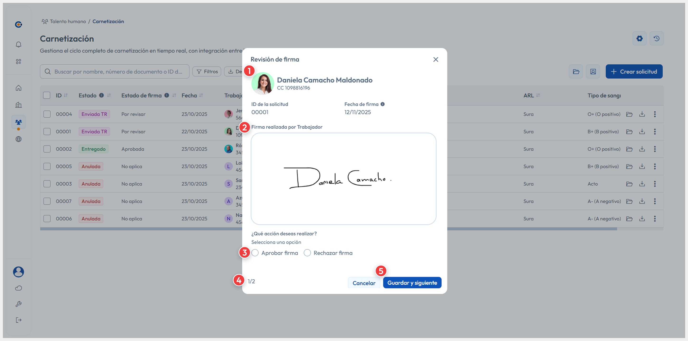 Vista principal apuntando al botón de Revisar > Revisar carnet