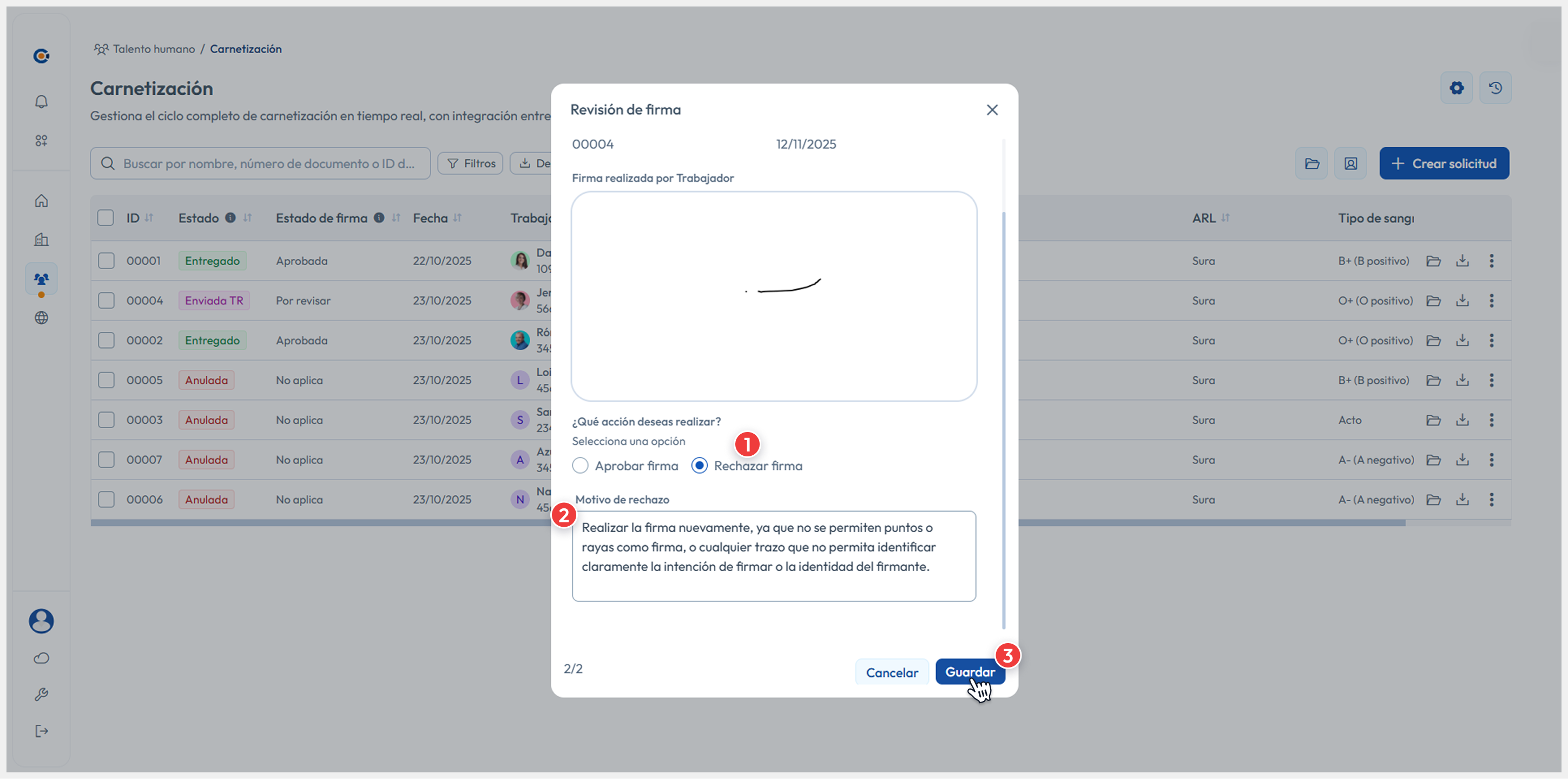 Vista principal apuntando al botón de Revisar > Revisar carnet