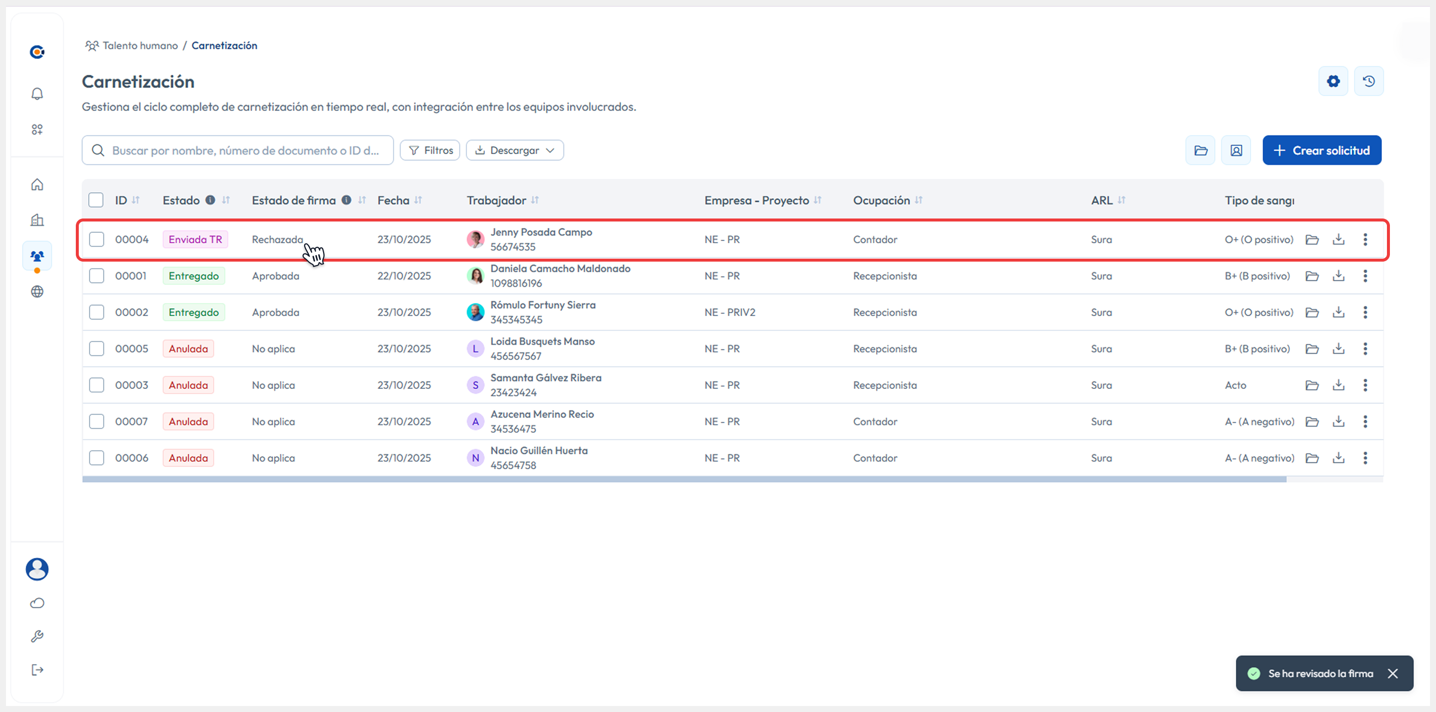 Vista principal apuntando al botón de Revisar > Revisar carnet