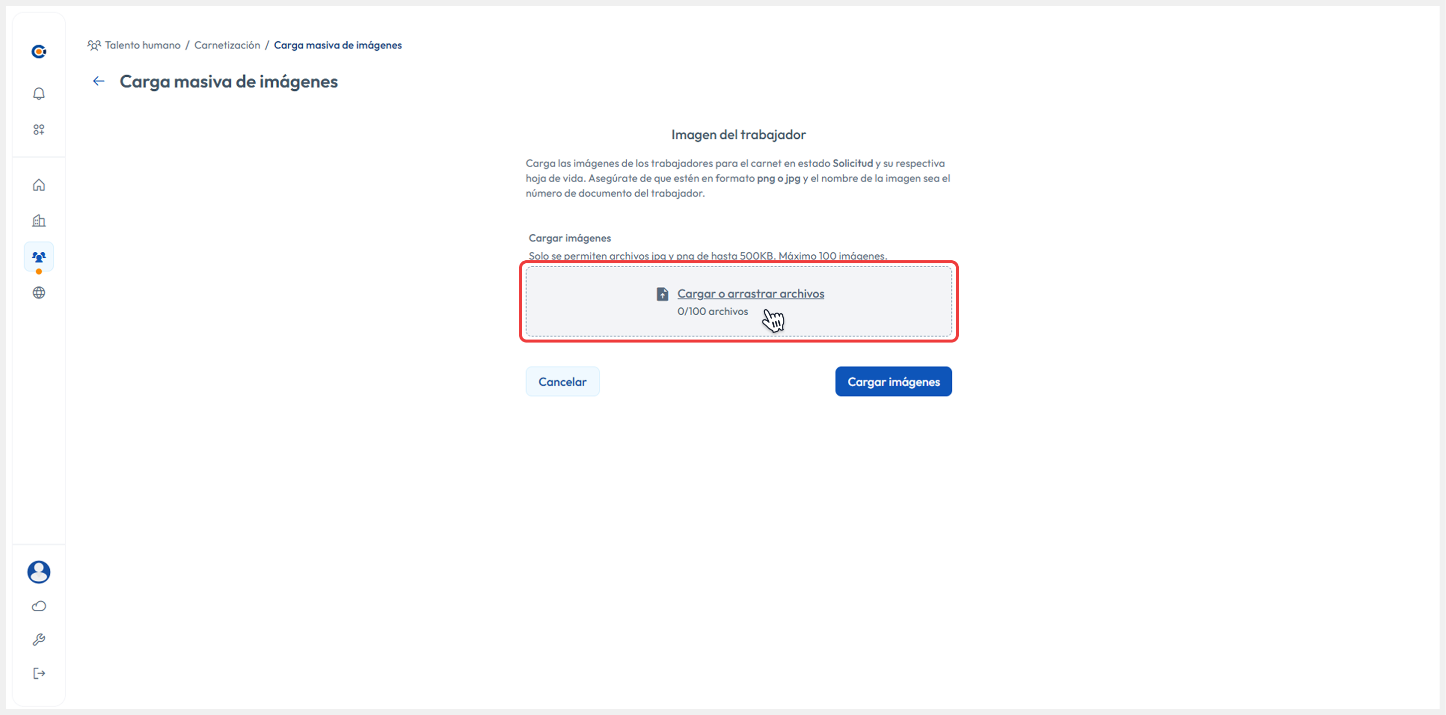 Vista de carga apuntando a la zona de carga